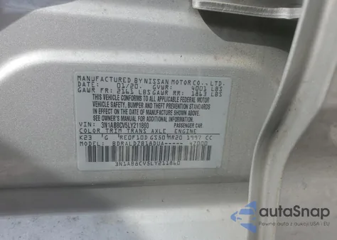 2020 Nissan Sentra Sv z USA, uszkodzony, nr VIN 3N1AB8CV5LY211860